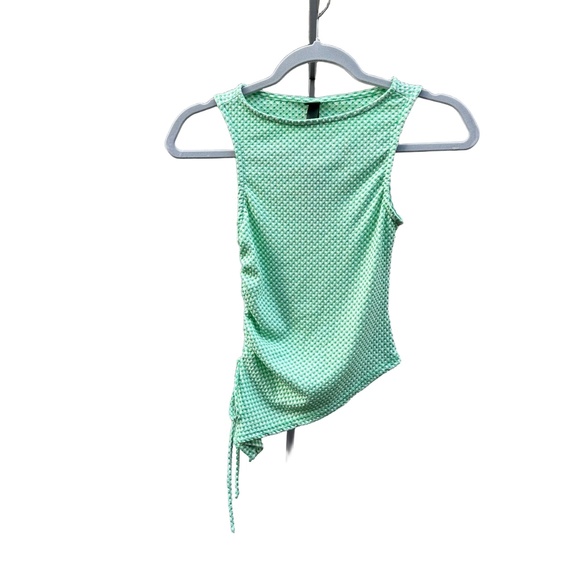 Wild Fable Tank Top XXS Light Green White Ruched Tie Side Textured Trendy (NWT) - Picture 2 of 6
